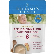 Bellamy s Organic Apple & Cinnamon Baby Porridge Cereal Pouch 6+ Months  婴儿有机米糊 苹果肉桂燕麦 6+ 125g
